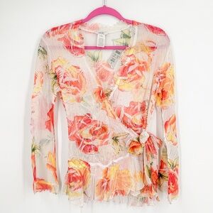 Cache Floral Wrap Blouse - Red and Yellow